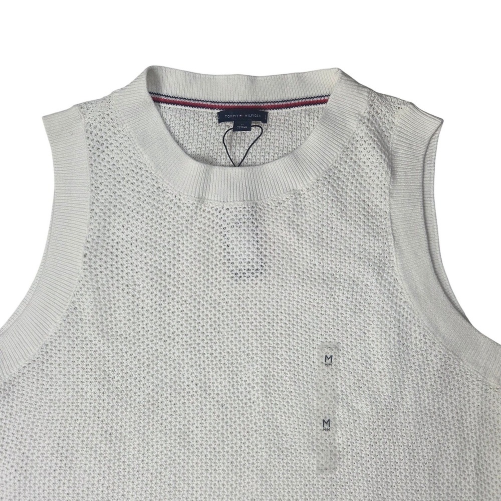Tommy Hilfiger White Linen Cotton Mesh Knit Sweater Vest Sleeveless Medium AS-IS